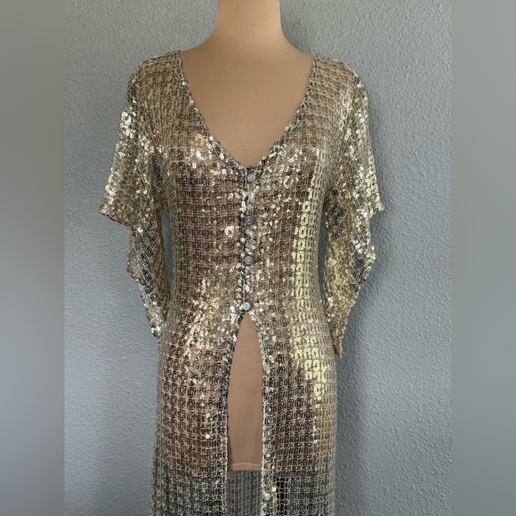 NWT Eastnwest Label Medusa Kimono Sequin Square Duster in Gold Size 1(S/M) - Picture 3 of 9
